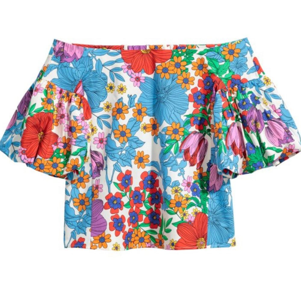H&M Off the Shoulder Floral Blouse Sz 6
